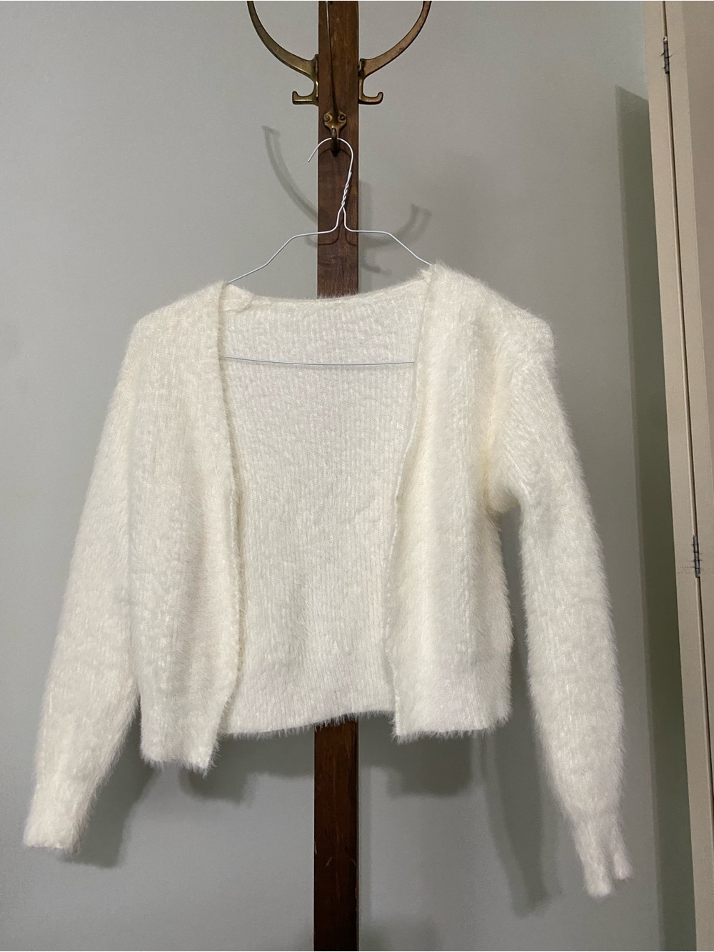 Women's Fuzzy Open-Front Cardigan Sweater - Cream
